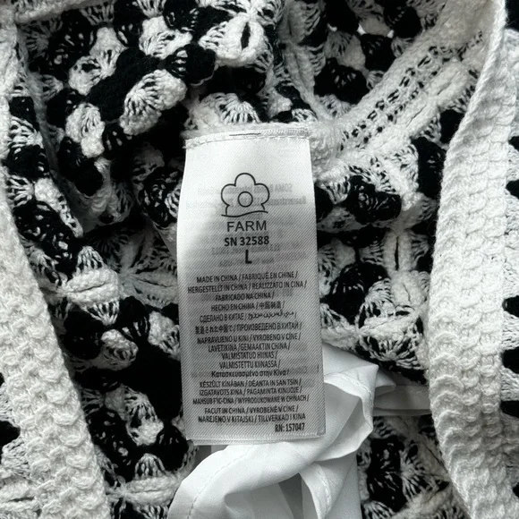 🆕 FARM Rio 🧿 NWT Patch Crochet Black & White Monochrome Mini Dress - Size L - Picture 14 of 16